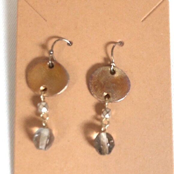 Metallic Gold Tone Oval Dangle Earrings - Picture 1 of 5